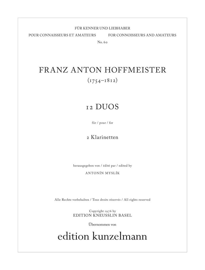 12 Original-Duos Für 2 Klarinetten